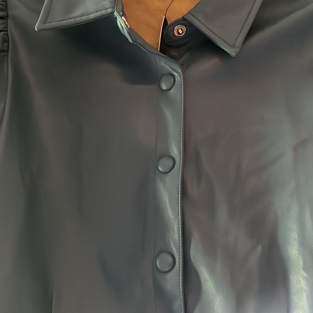 Lulus Faux leather snap down blouse-top - Picture 3 of 6